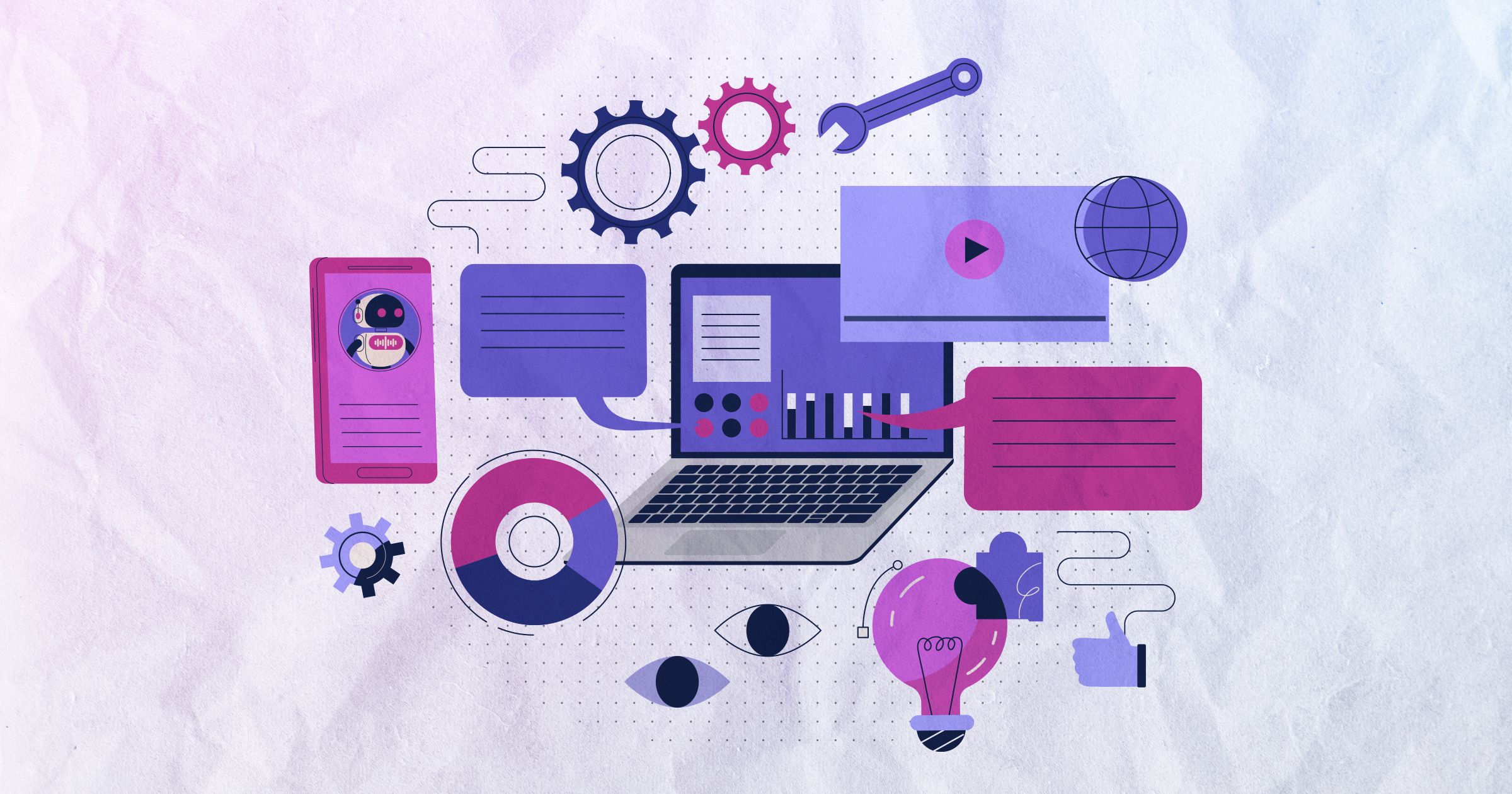 blog-image-placeholder An illustration featuring web development, software engineering, and creative design that emphasizes the connection among these areas.