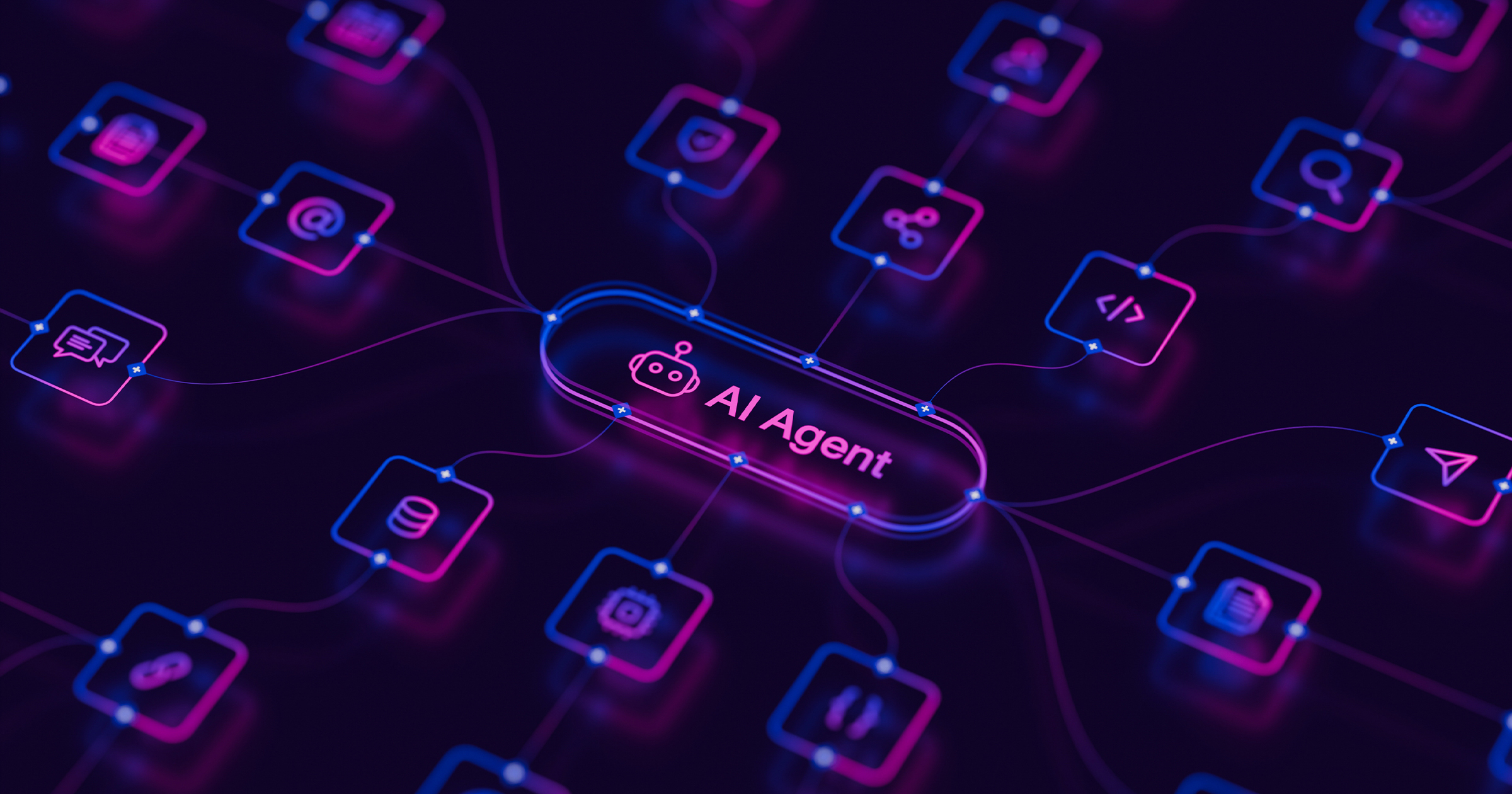 blog-image-placeholder An illustration of an AI agentic workflow automation designed to connect to various digital nodes, tools and databases.