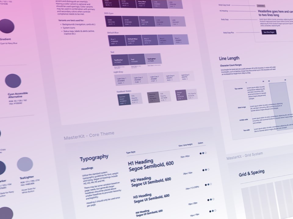 blog-image-placeholder An image demonstrating elements of a design system, including typography, line length, grid and spacing, and other elements